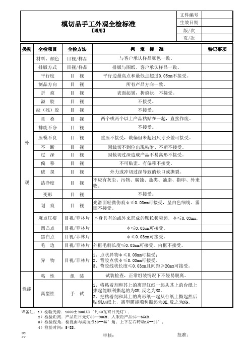 模切产品外观全检标准