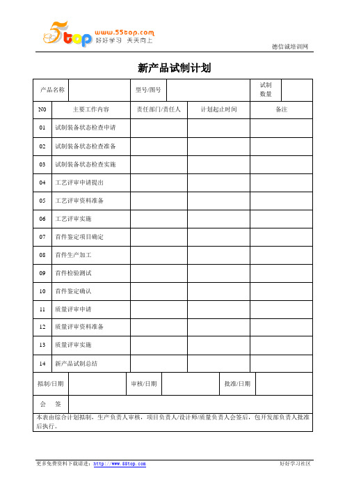 新产品试制计划表