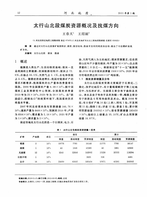 太行山北段煤炭资源概况及找煤方向