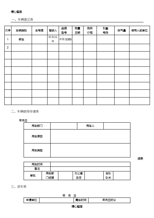 公司车辆管理表格模板格