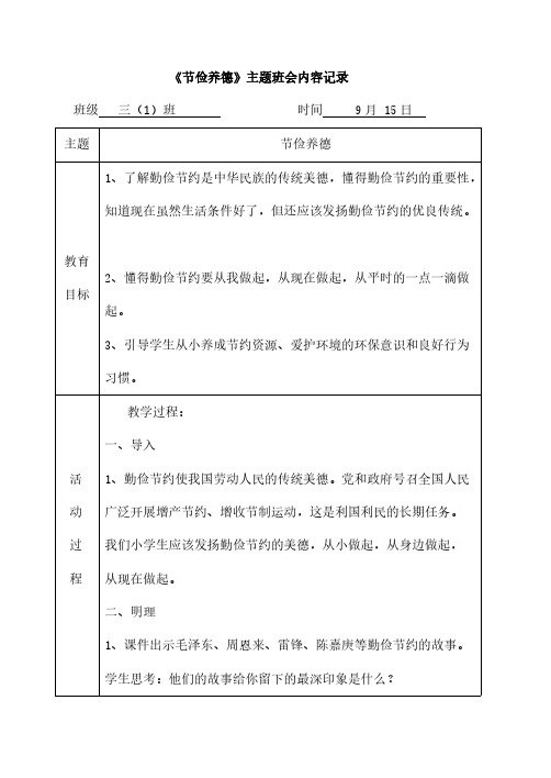 【免费下载】节俭养德主题班会内容记录