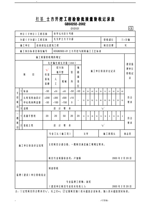 土建检验批表格填写示范