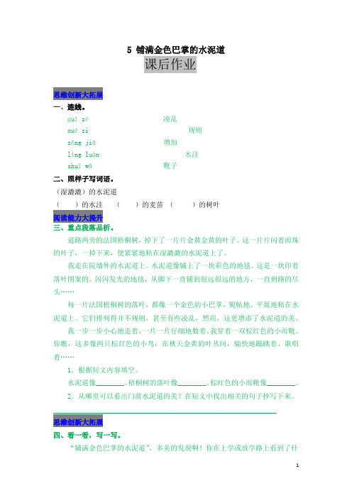 小学三年级上册语文《5 铺满金色巴掌的水泥道》课后作业