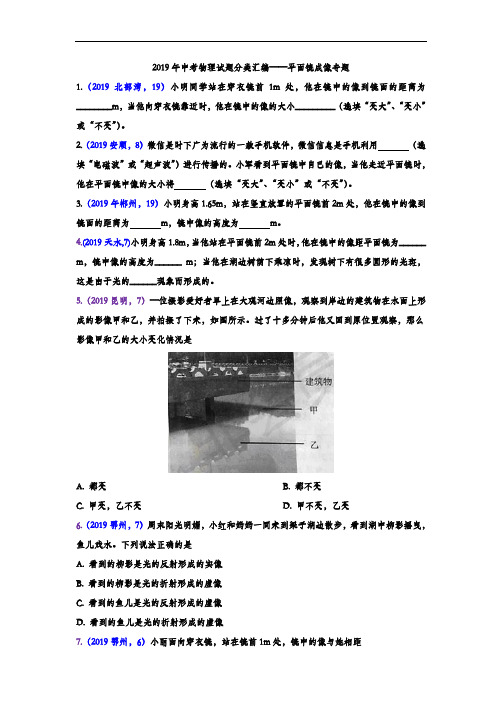 2019年中考物理试题分类汇编——平面镜成像专题(word版含答案)