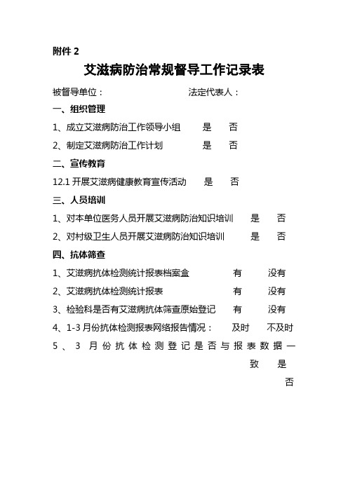 艾滋病防治常规督导工作记录表