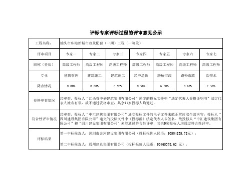 评标专家评标过程的评审意见公示