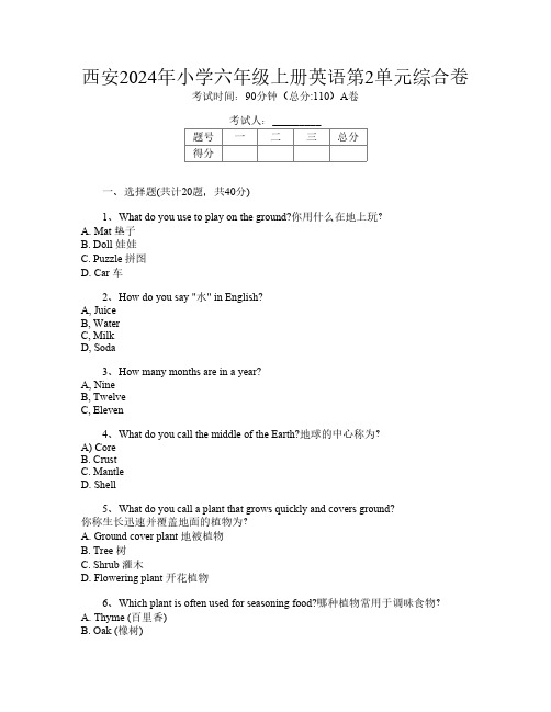 西安2024年小学六年级上册第12次英语第2单元综合卷