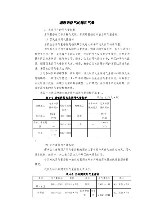 天然气-用气量指标和年用气量计算