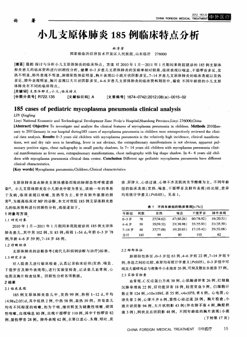 小儿支原体肺炎185例临床特点分析