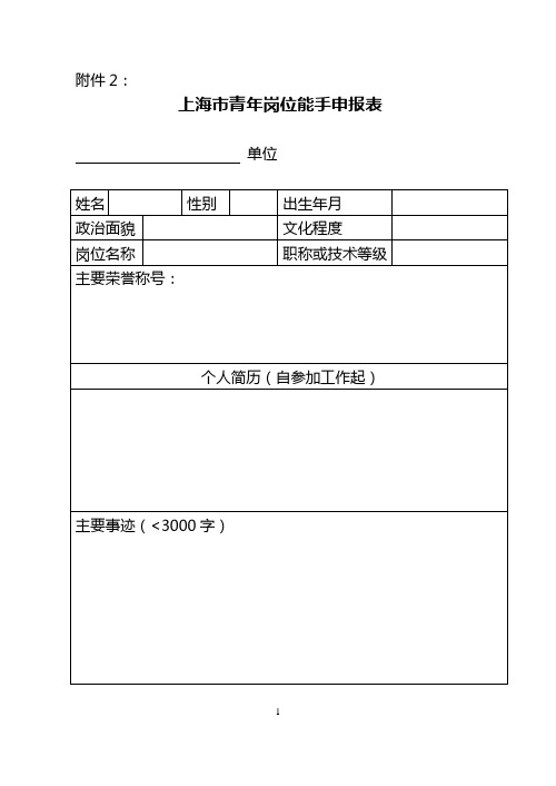 上海市青年岗位能手申报表