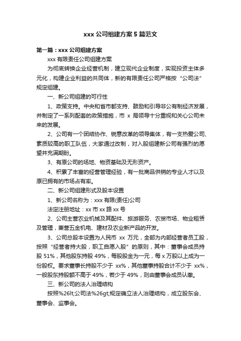 xxx公司组建方案5篇范文