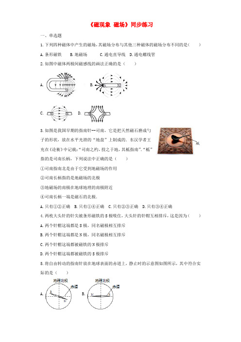 九年级物理全册 20.1磁现象 磁场练习解析版(新版)新人教版