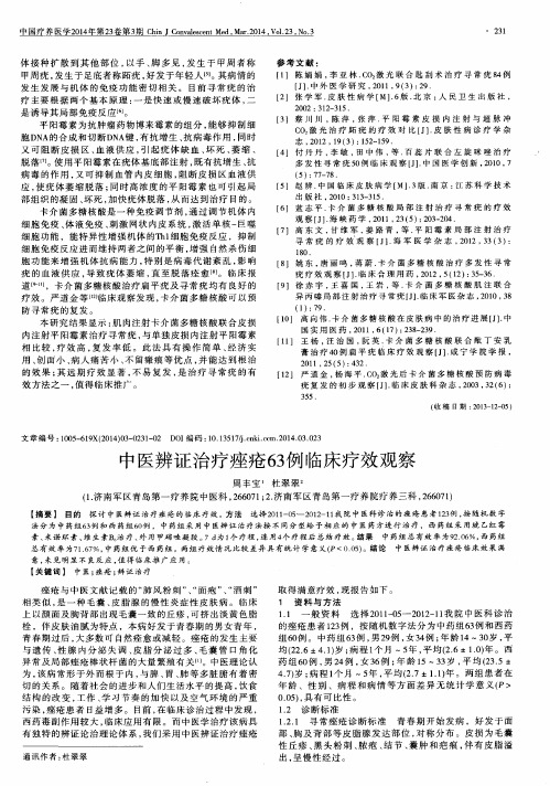 中医辨证治疗痤疮63例临床疗效观察