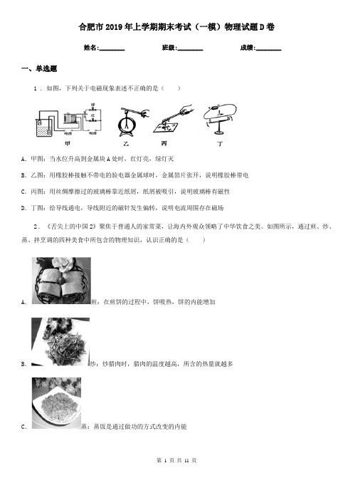 合肥市2019年上学期期末考试(一模)物理试题D卷