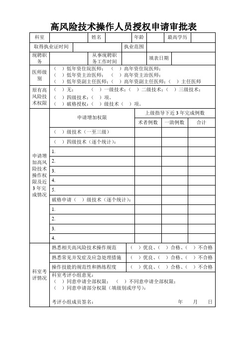 高风险技术操作人员授权申请审批表2015