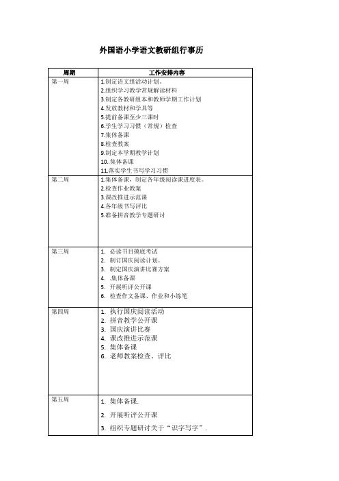 语文教研组行事历、学期计划