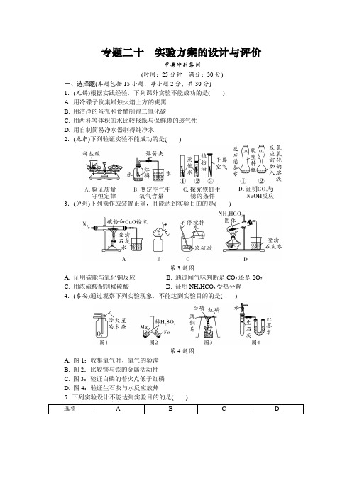 中考化学真题分类 专题二十实验方案的设计与评价