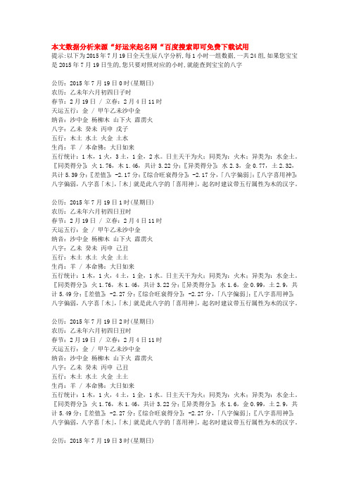 2015年7月19日出生的宝宝生辰八字五行查询