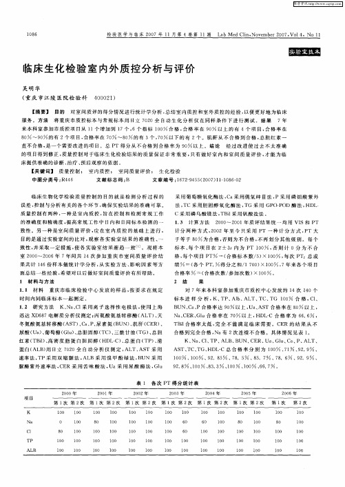 临床生化检验室内外质控分析与评价