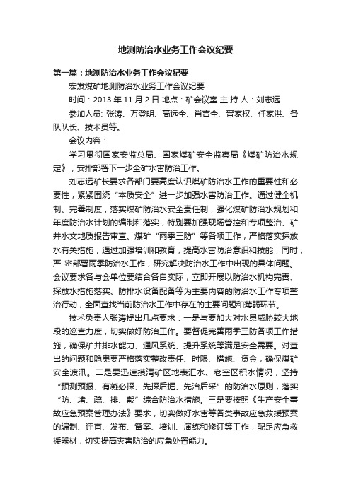 地测防治水业务工作会议纪要