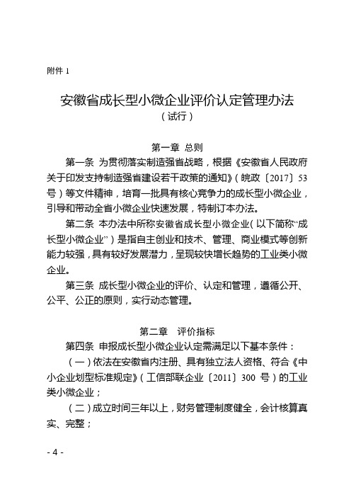 安徽省成长型小微企业评价认定管理办法