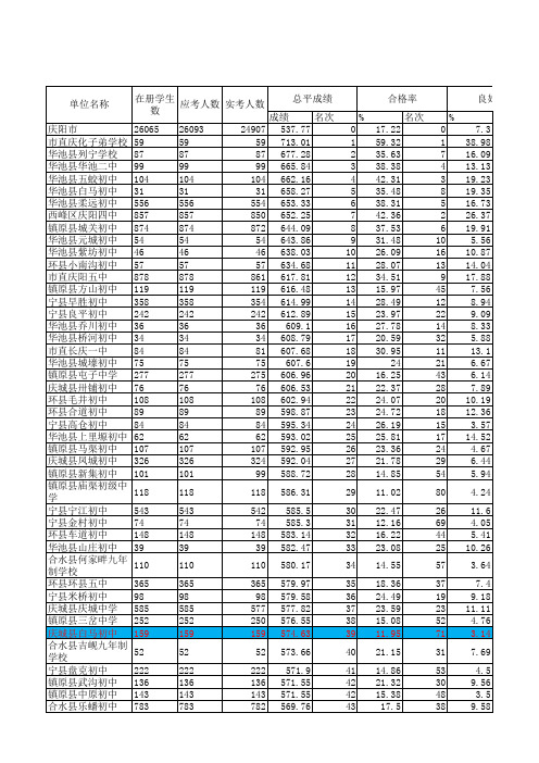 全市九年级中考成绩排名