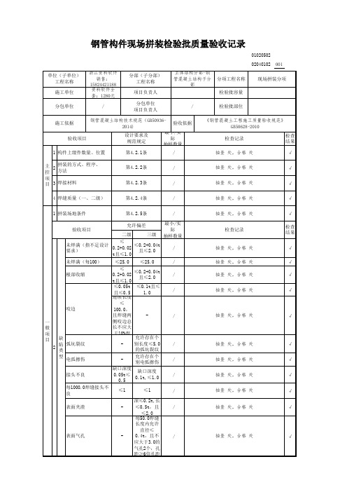 钢管构件现场拼装检验批质量验收记录