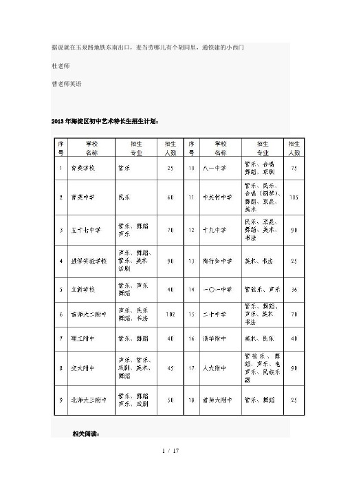 海淀区初中艺术特长生招生计划