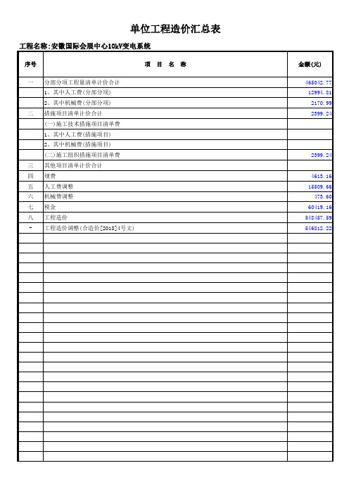 单位工程造价汇总表新