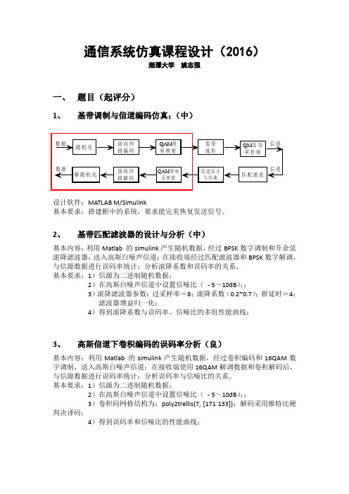 通信系统课程设计题目