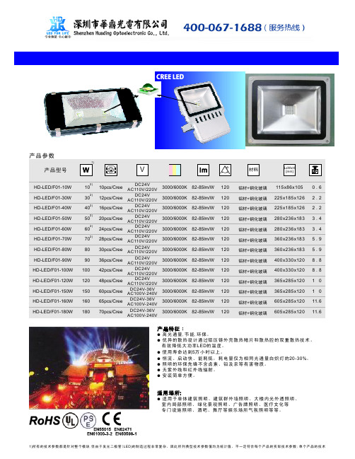 10~180W泛光灯规格书