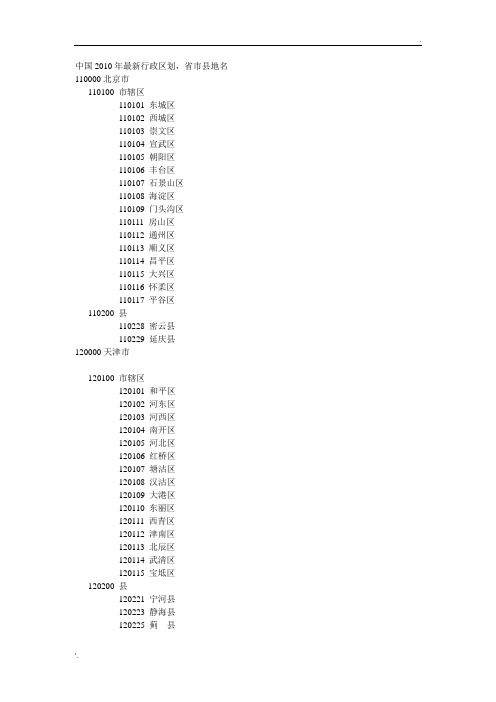 中国2010年最新行政区划,省市县地名列表