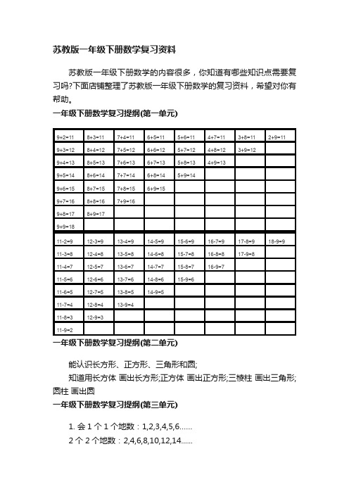 苏教版一年级下册数学复习资料