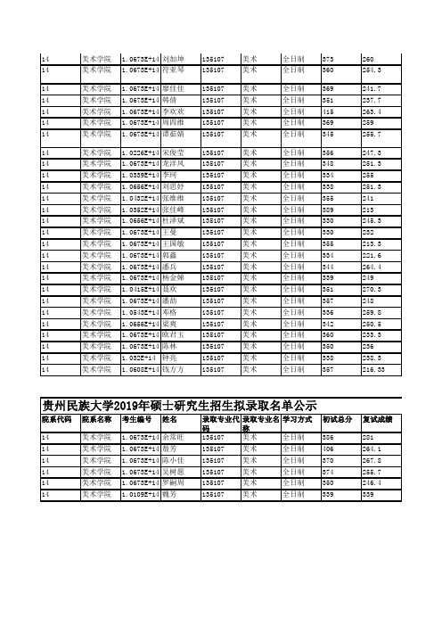 2019年贵州民族大学美术学院硕士研究生招生拟录取名单公示