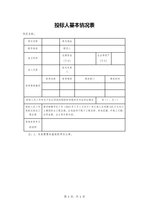 投标人基本情况表(1)