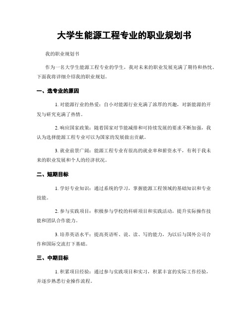 大学生能源工程专业的职业规划书