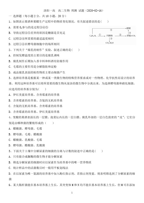 河南省洛阳市第一高级中学2019-2020学年高二下学期周练(2.16)生物试题 PDF版含答案