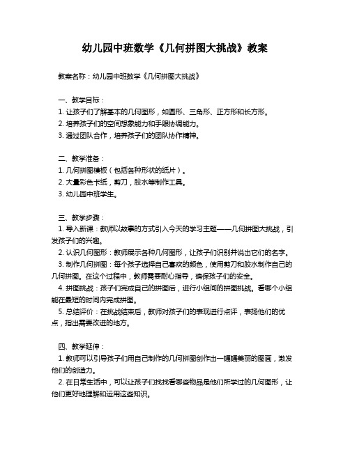 幼儿园中班数学《几何拼图大挑战》教案