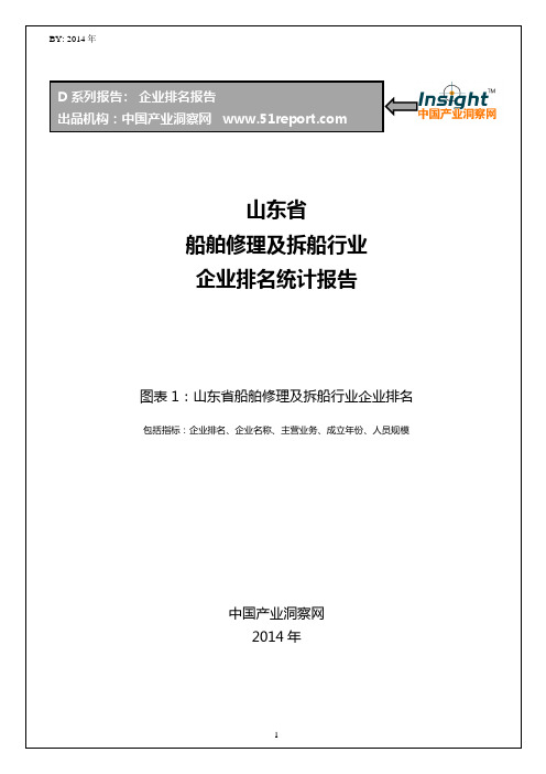 山东省船舶修理及拆船行业企业排名统计报告