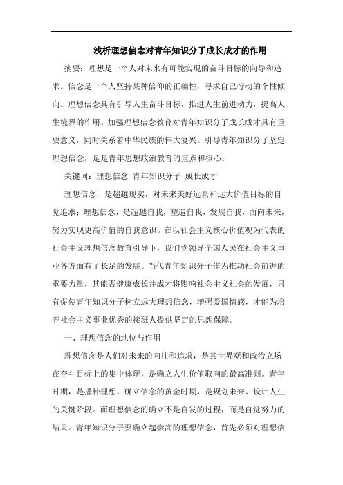 浅析理想信念对青年知识分子成长成才的作用