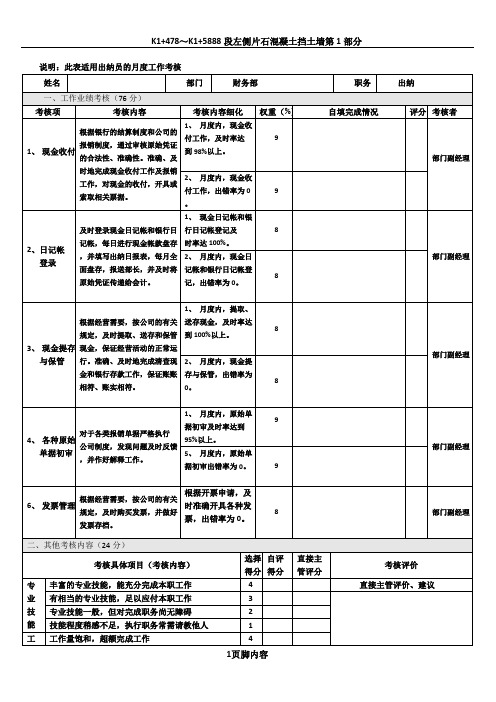 出纳员工作绩效考核表0226.