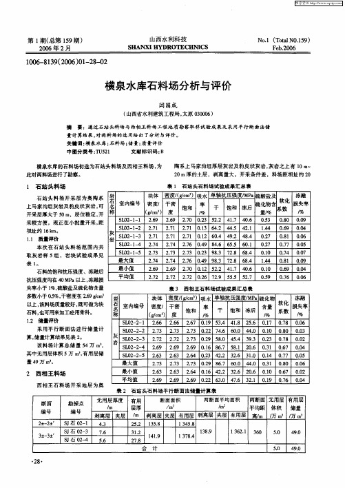 横泉水库石料场分析与评价