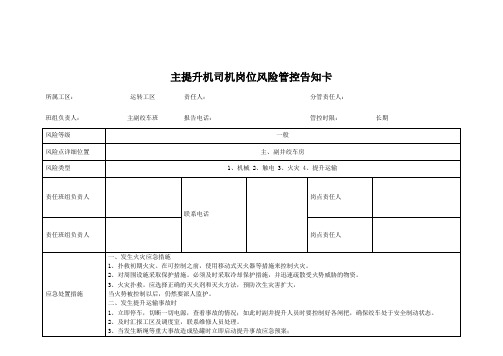 煤矿主提升机司机岗位风险管控告知卡