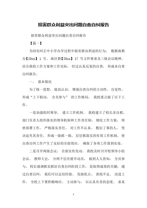 损害群众利益突出问题自查自纠报告