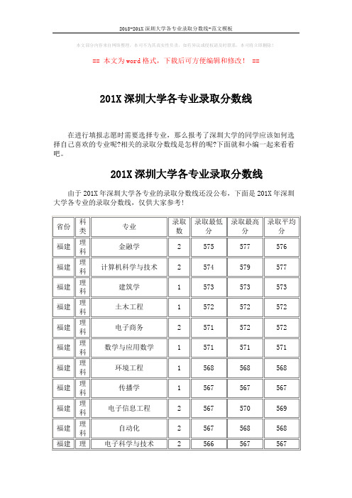 2018-201X深圳大学各专业录取分数线-范文模板 (8页)