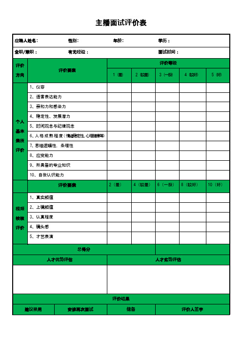 主播面试评价表