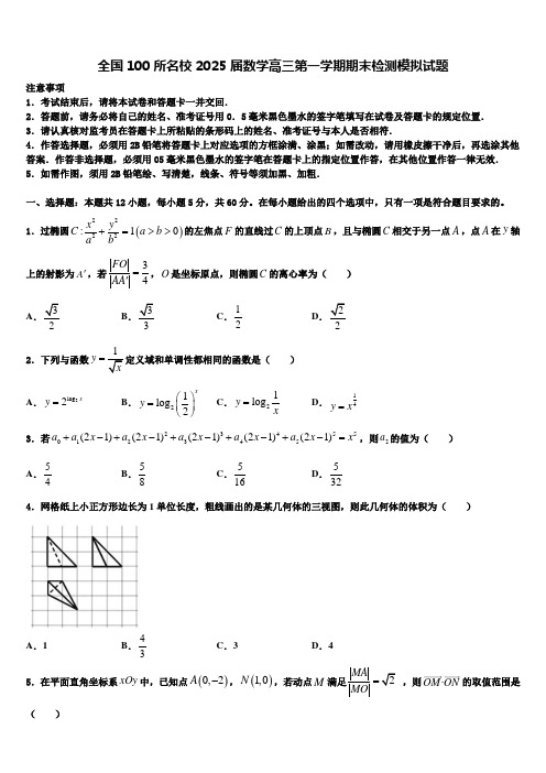 全国100所名校2025届数学高三第一学期期末检测模拟试题含解析