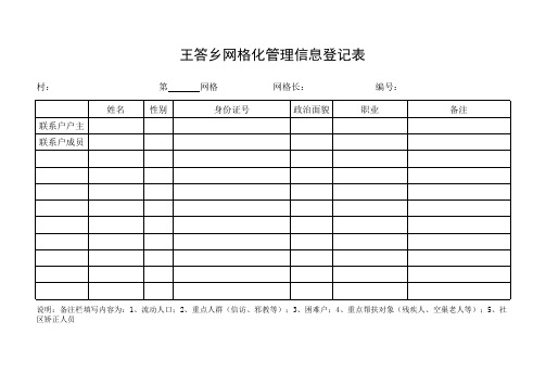 网格化管理信息登记表