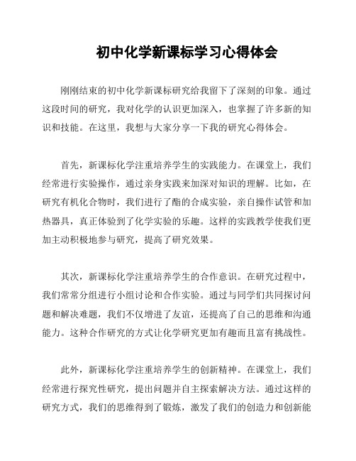 初中化学新课标学习心得体会