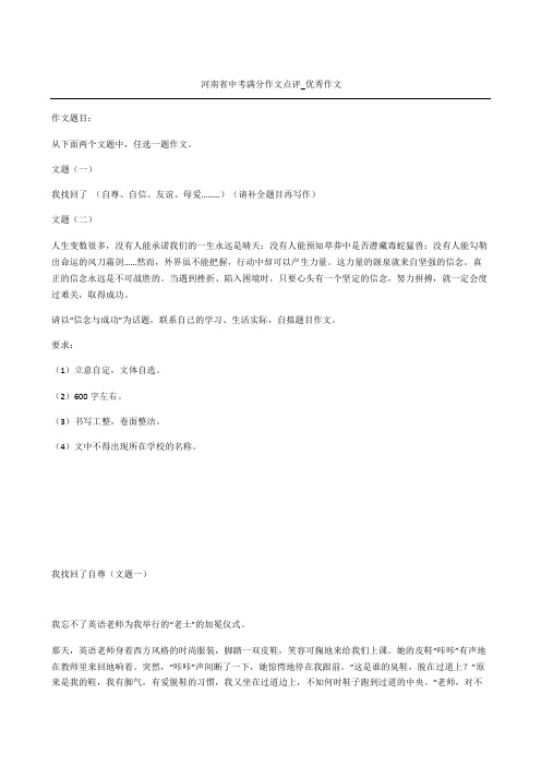 河南省中考满分作文点评优秀作文